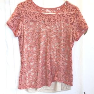 Pink Floral Lace With Beige Cami Size Med